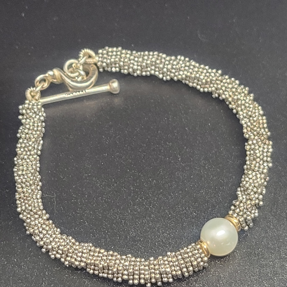 Michael Dawkins Silver Beaded Bracelet with Pearl